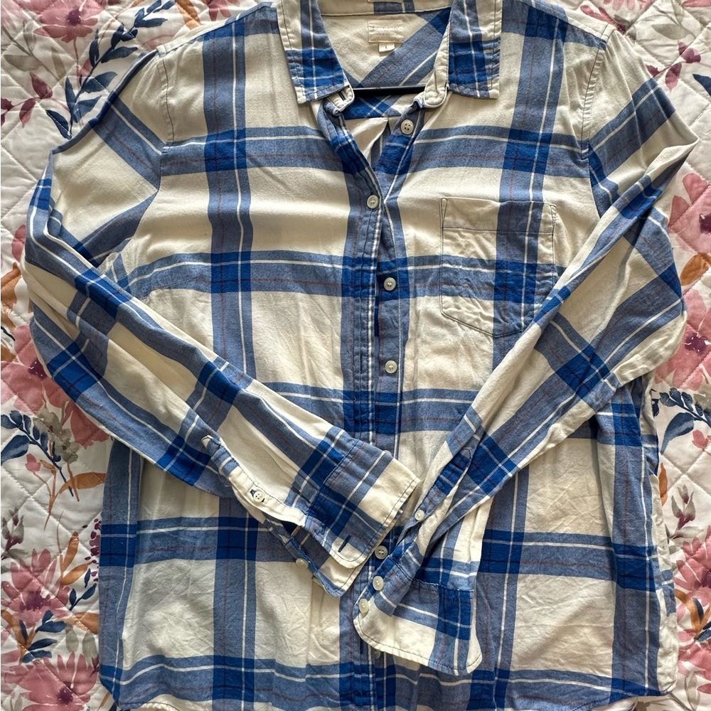 Blue and White Plaid Shirt